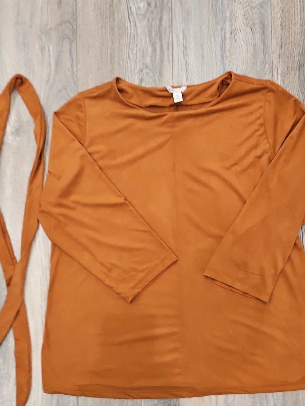 Rust Orange Three Quarter Sleeve Soft Top With Cloth Tie For Waste